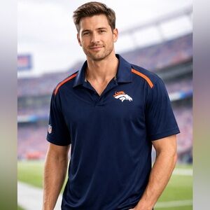 Nike Dri-FIT Denver Broncos NFL Polo Shirt Navy Orange Men’s Size XL